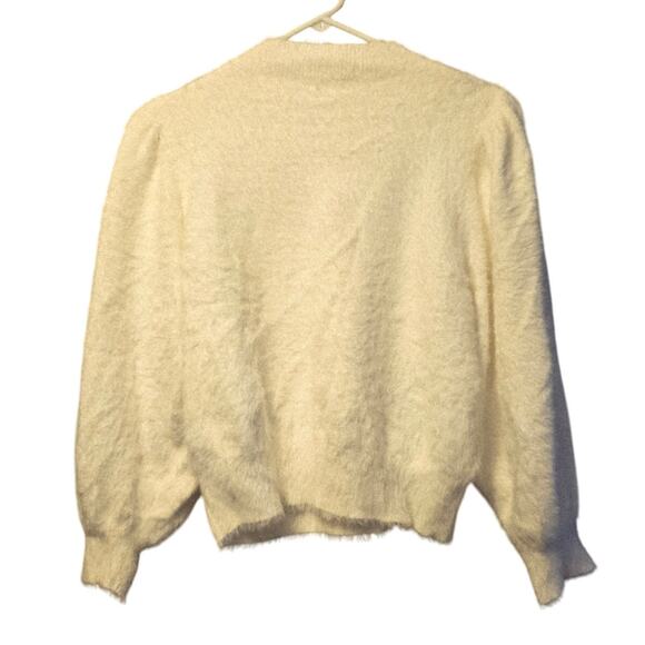 Callahan Knitwear Balloon sleeve Fuzzy White Sweater - Cozy and Stylish - Picture 2 of 4